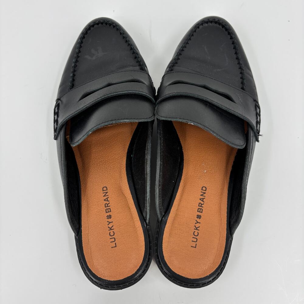Lucky Brand Esila Mule Shoe Womens Size 9 Black Leather Slip On - Picture 3 of 12
